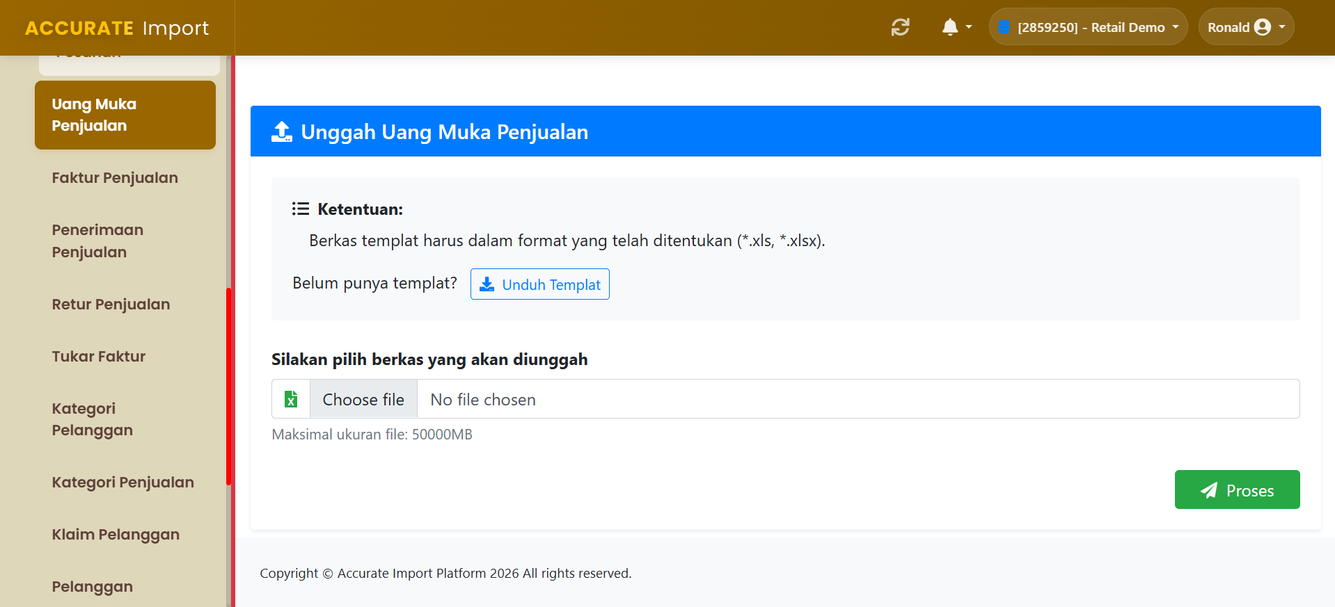 Dashboard Impor Transaksi Excel